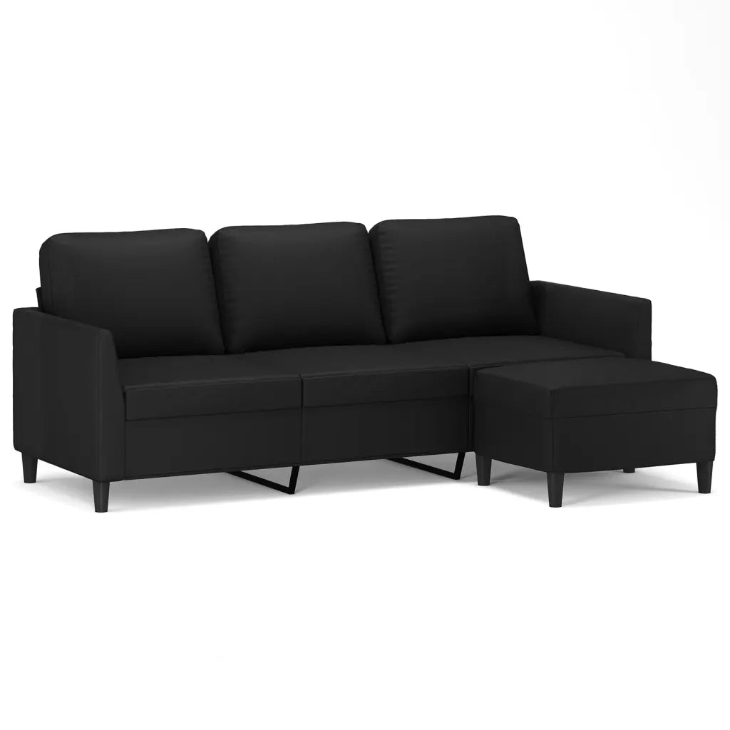 Divano a 3 Posti con Poggiapiedi Nero 180 cm in Similpelle