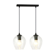 Lampadario 2 Luci Fuxi In Acciaio Nero E Vetro Trasparente