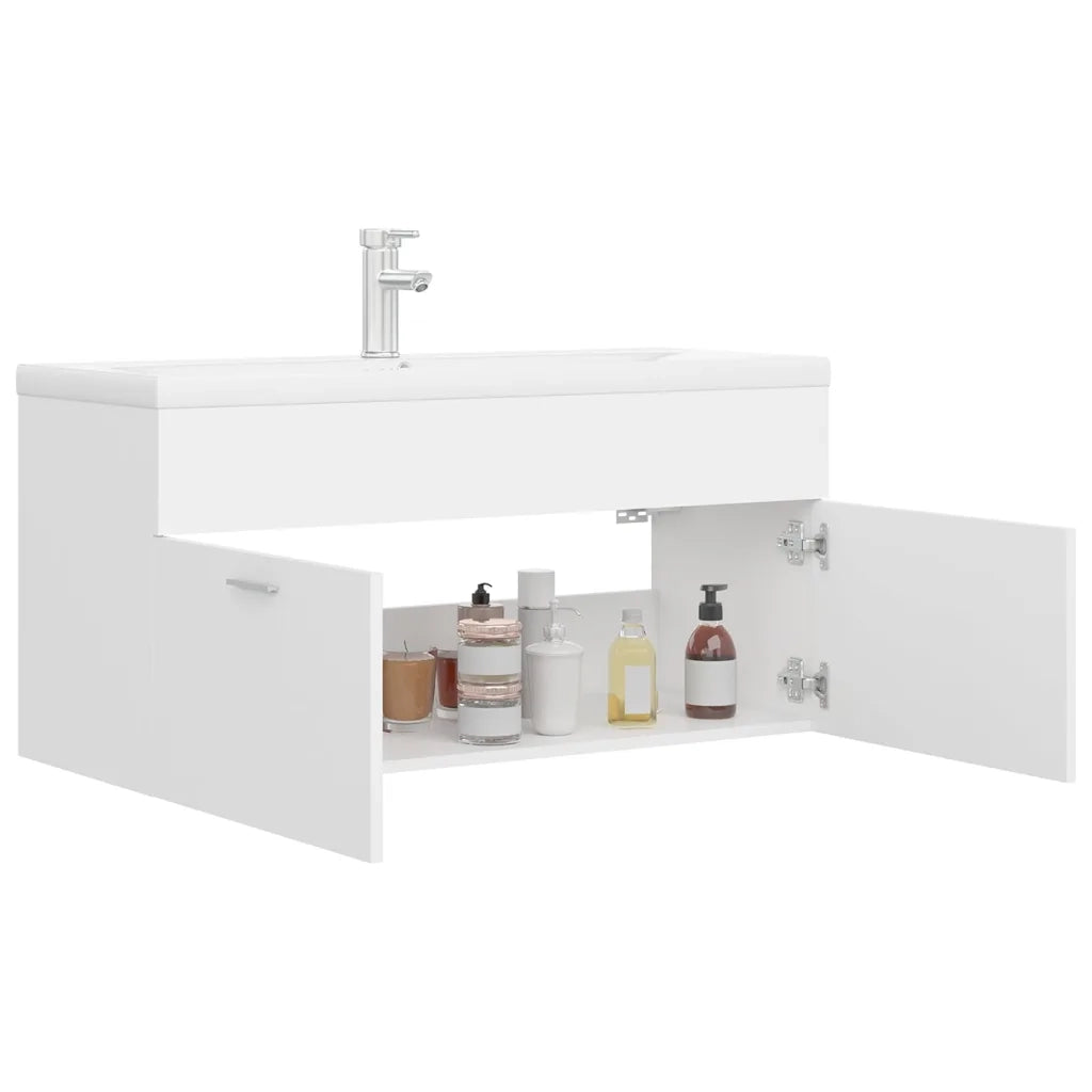 Mobile Bagno con Lavabo Integrato-Lavandino-Lavabo Bianco in Legno Multistrato 892586