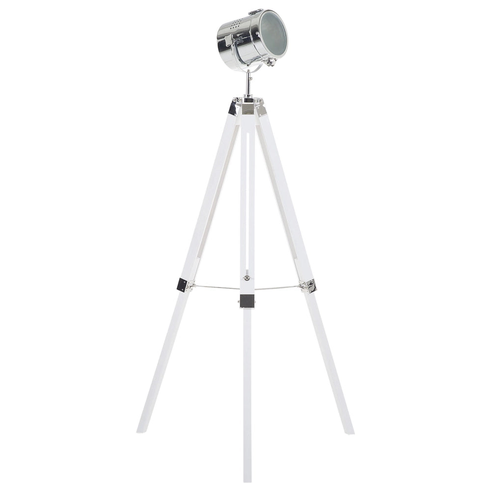 Lampada da Terra Bianco Metallo 143 cm Faretto Paralume Cilindrico Treppiede Design Industriale