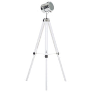 Lampada da Terra Bianco Metallo 143 cm Faretto Paralume Cilindrico Treppiede Design Industriale