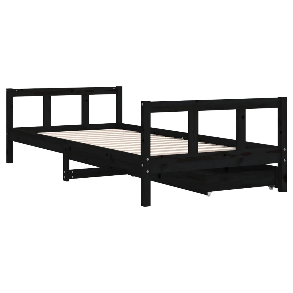 Giroletto Bambini | Letto Infantile | Lettino con Cassetti Nero 90x200cm Massello di Pino