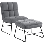 EASYCOMFORT  Poltrona Relax con Poggiapiedi per Interni, Set 2 Pezzi in Effetto Velluto e Metallo, Grigia