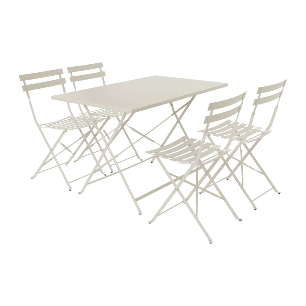 Set tavolo da giardino pieghevole in acciaio con 4 sedie, 110cm, beige