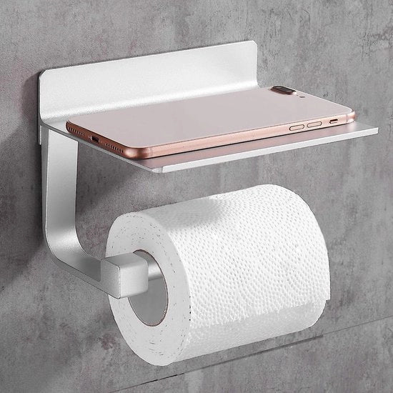 Sostegno per carta igienica, sostegno per carta igienica autoadesivo con struttura in alluminio, supporto per telefono per cucina e bagno, argento
