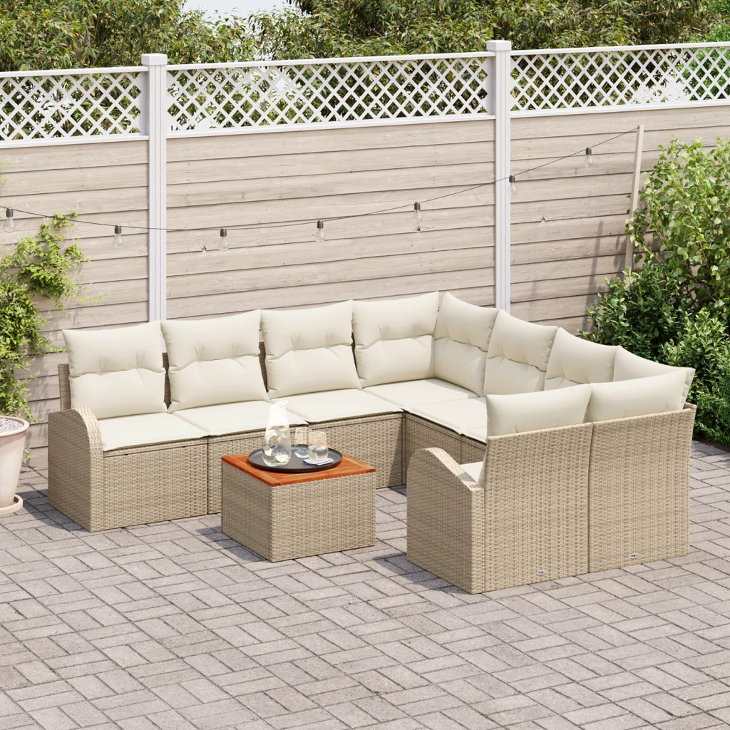 Set divano da giardino 9 pezzi con cuscini Beige Rattan Acacia
