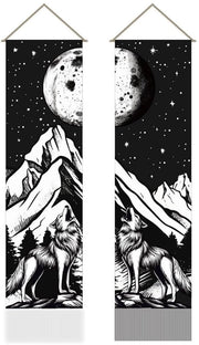 Tappeto da Parete Misticheggianti Terre Selvagge - Lupo Che Piange - Cielo Stellato - Pennello - Ripristino - 111 x 30 cm - Decorazione da Parete