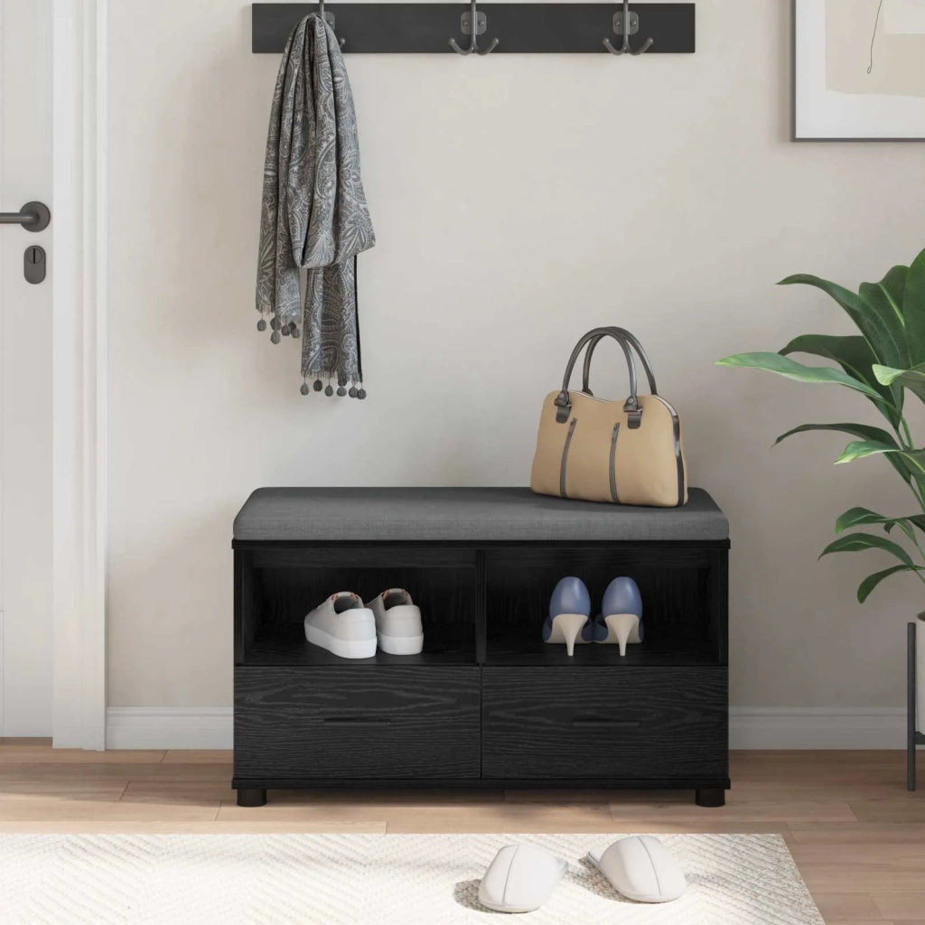 Panca per ingresso con cuscino Rovere Nero 80 x 38 x 46 cm