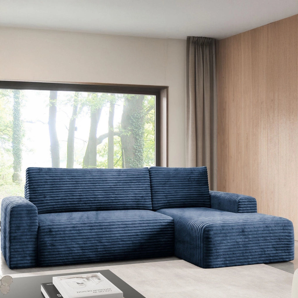 Folgarida, Divano Letto con Penisola Contenitore, 268x163 cm blu