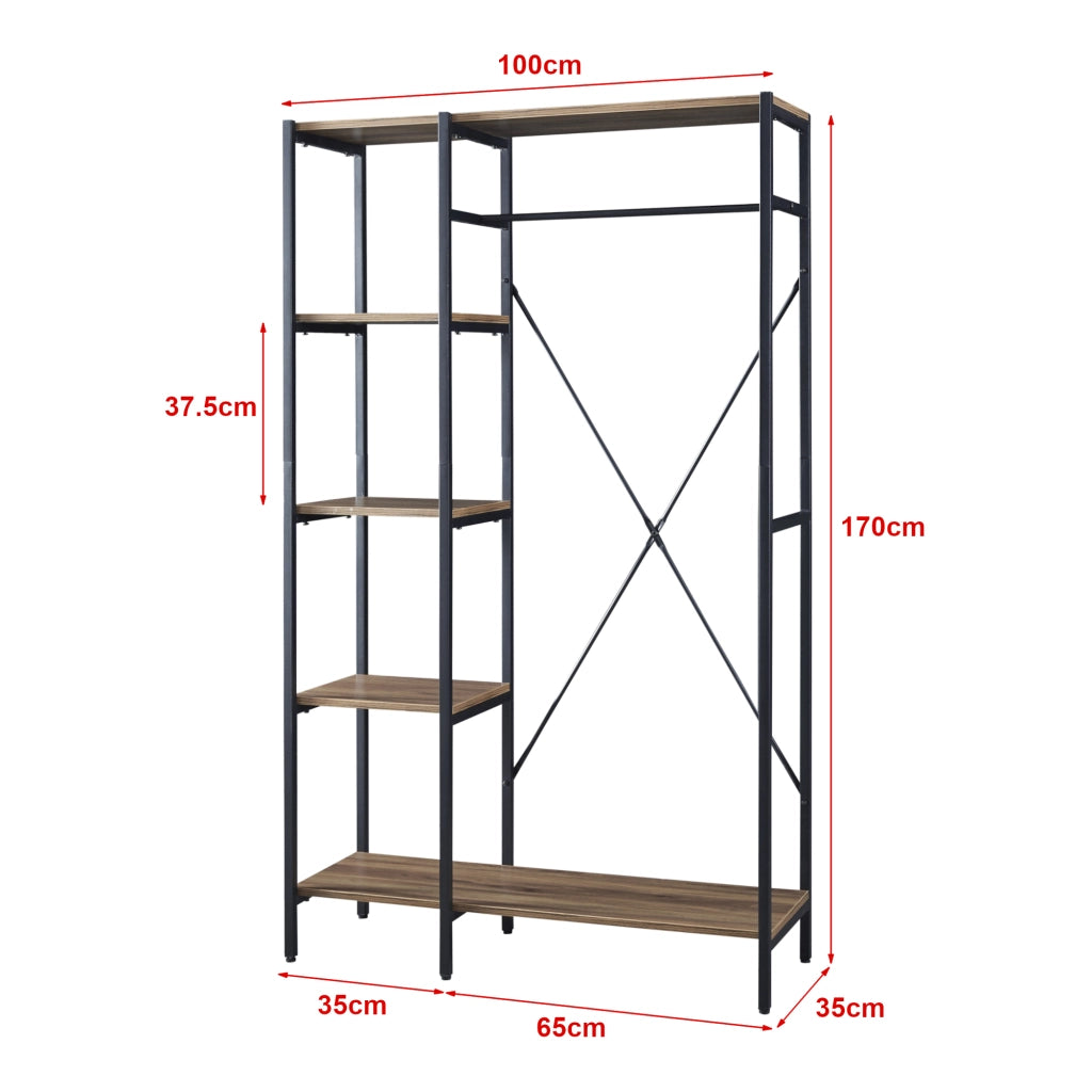Armadio Aperto Hvidovre per Guardaroba Stand Appendiabiti - Nero / Legno Scuro [en.casa]