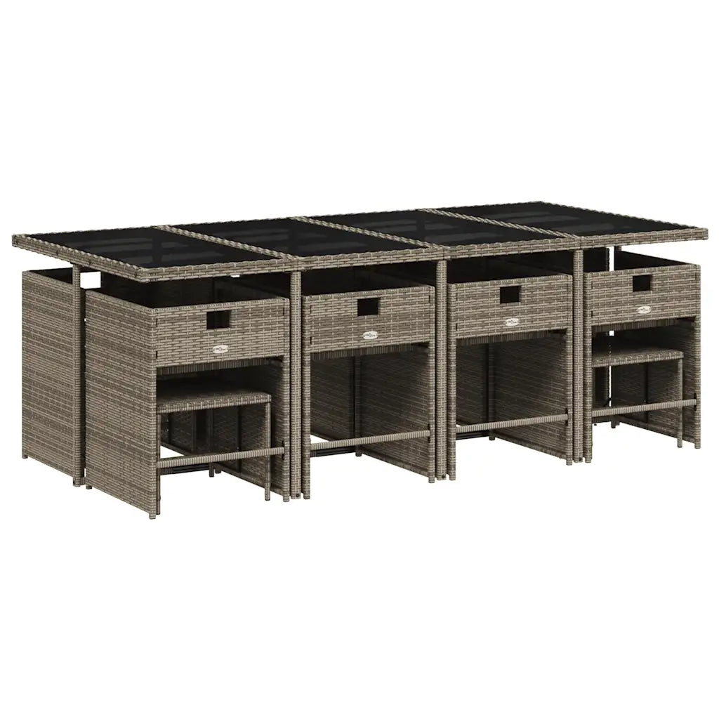 Set da Pranzo da Giardino 13pz con Cuscini Grigio in Polyrattan 3211160