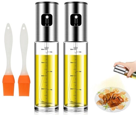 Due bottiglie di spruzzatore di olio da cucina da 100 ml, due pennelli da olio, per cucina, griglia, frittura, insalata