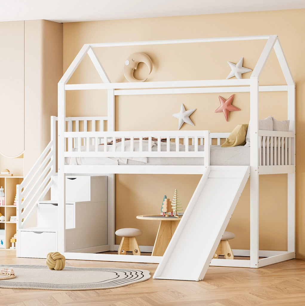 Letto a soppalco per bambini 90x200 cm con scivolo