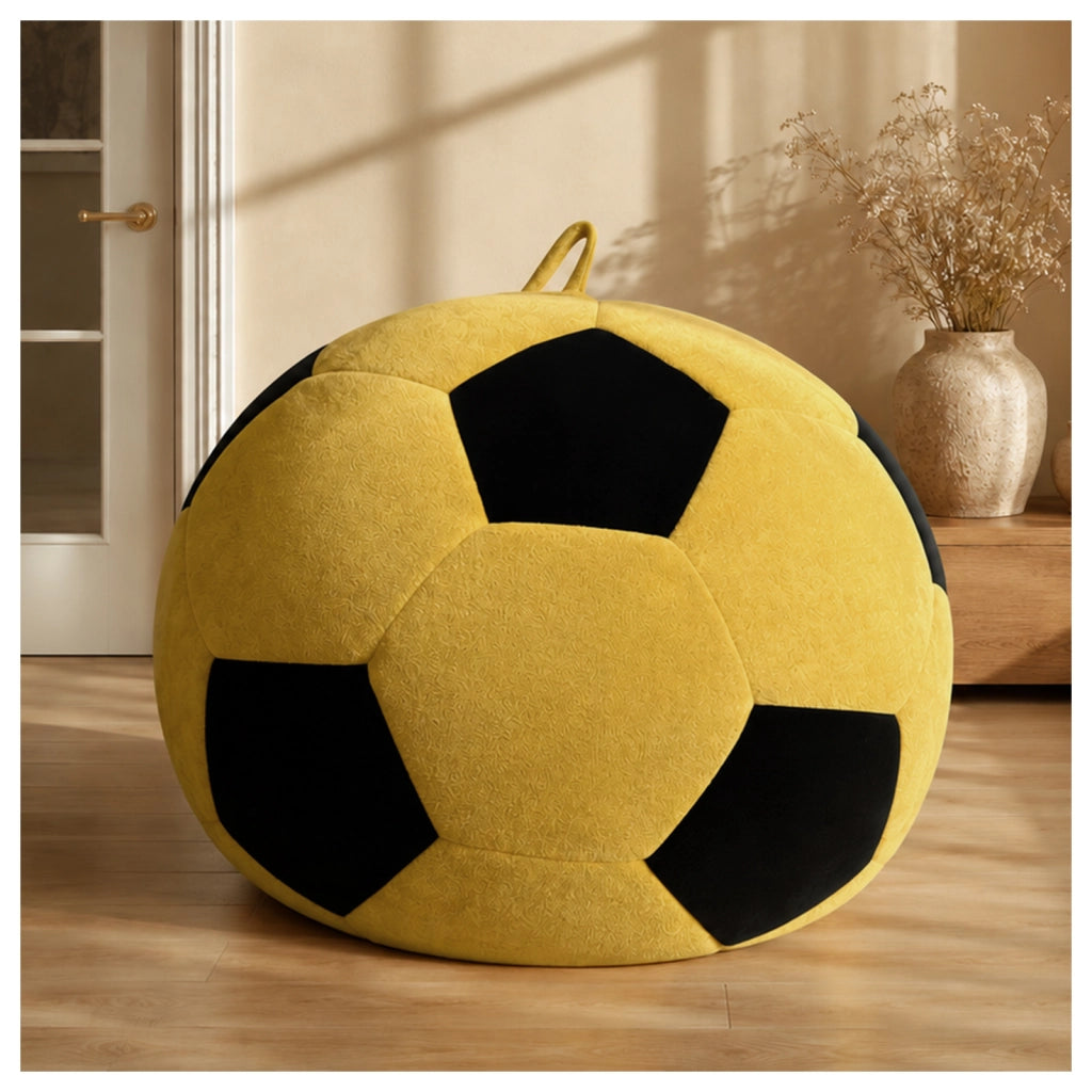 Fauteuil pouf rotondo con imbottitura in cubi di memory foam ad alto rimbalzo per relax in flanella giallo e nero