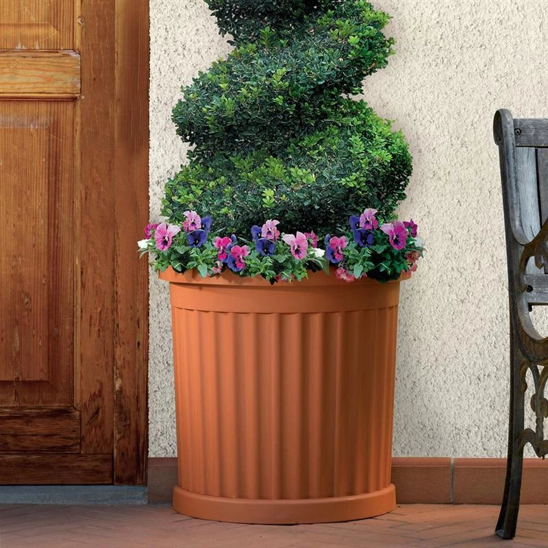 VASO MEZZOTONDO ROMA + SOTTOVASO BAMA  PP TERRACOTTA CM 27X52 H.CM 49