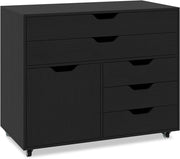Cassettiera con 5 cassetti e 1 armadietto, armadietto mobile a 5 ruote, cassetto sotto scrivania, 77,5 x 40 x 64 cm (nero)
