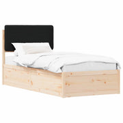 Letto singolo | Letto per adulti | Letto con Testiera Rivestita Nero 75 x 190 cm Pino massello