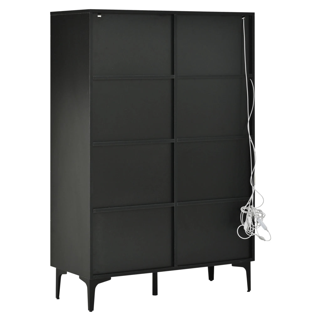 Vetrina Moderna Nera e Legno 90x40x135 cm con Luci LED RGB e 2 Ante