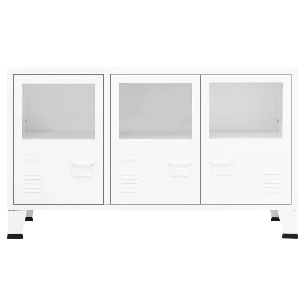 Buffet credenza cassettiera mobiletto mobile contenitore organizer cucina soggiorno stile industriale 105 x 35 x 62 cm metallo e vetro bianco 02_0035679