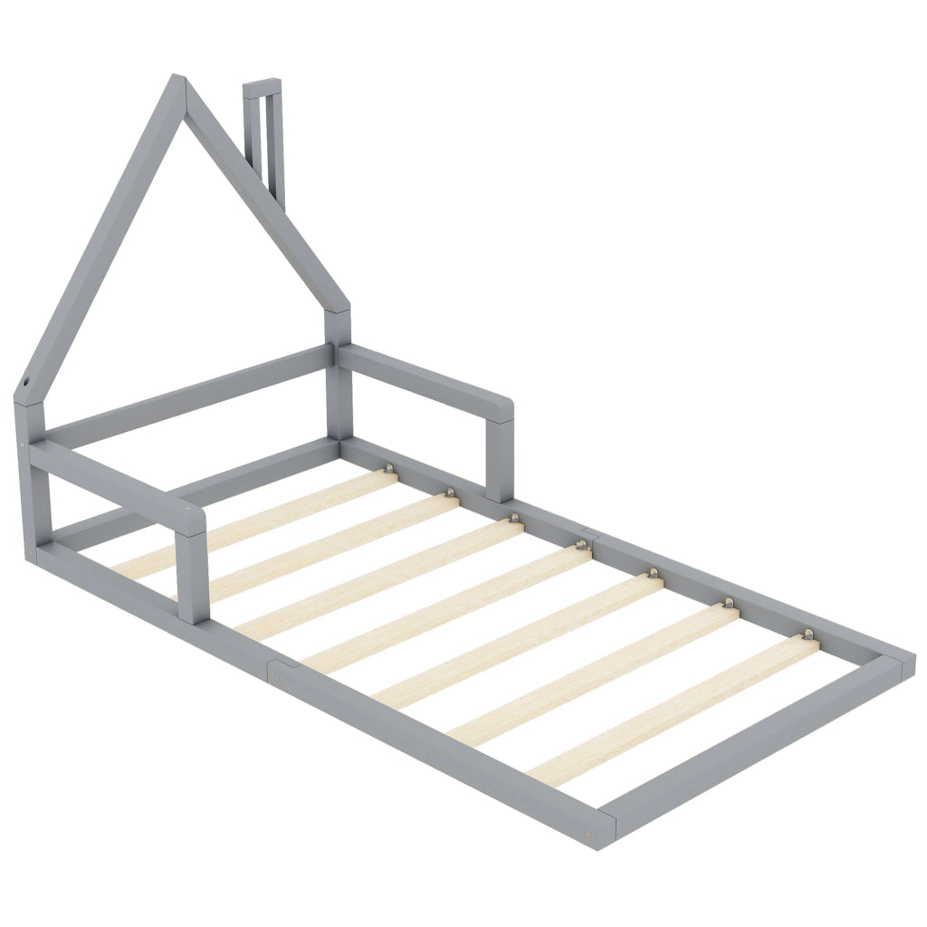 Letto bambini casa grigio in legno di pino massello 90x200 cm