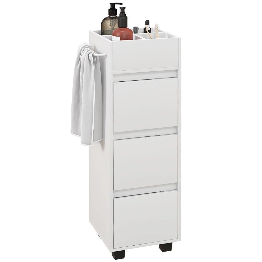 Mobile bagno salvaspazio con 4 ripiani, 3 cassetti e porta asciugamani ¨C Xylo ¨C Bianco 35x30x90 cm