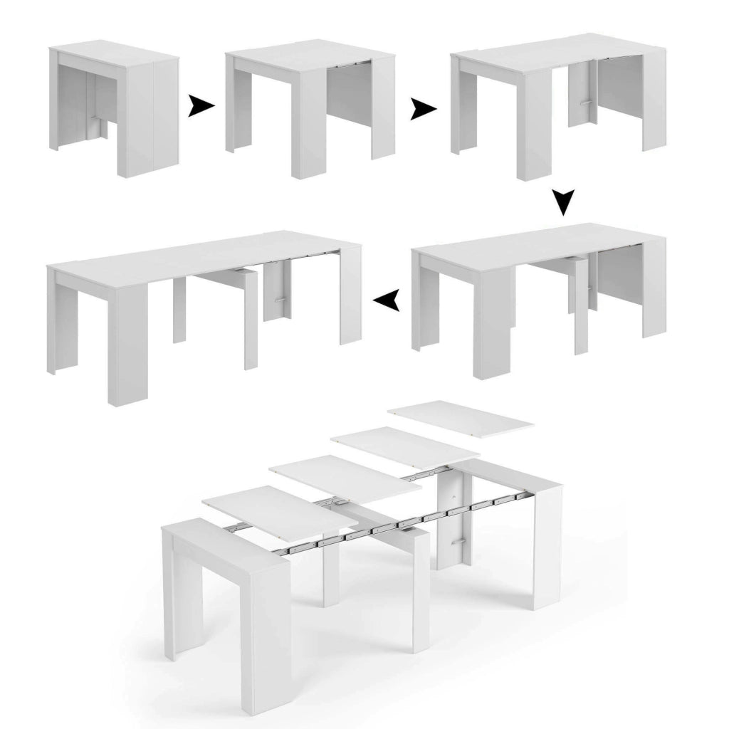 Alej, Consolle Allungabile 12 Posti, 239x90x77h cm Bianco Lucido