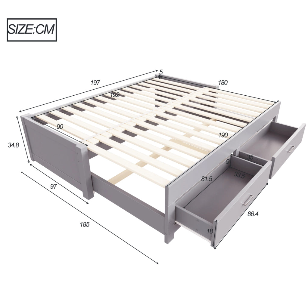 Divano letto estraibile in legno 90/180 x 190 cm con 2 cassetti; grigio