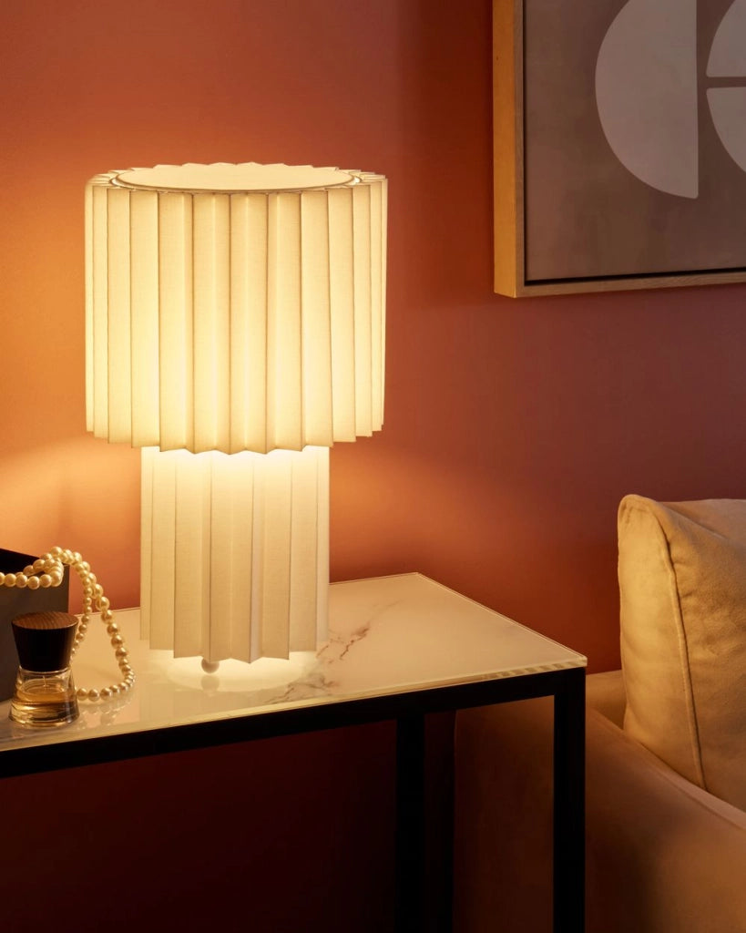 Lampada da comodino Base in lino bianco Paralume a tamburo in tessuto 40 cm Stile moderno Soggiorno Camera da letto