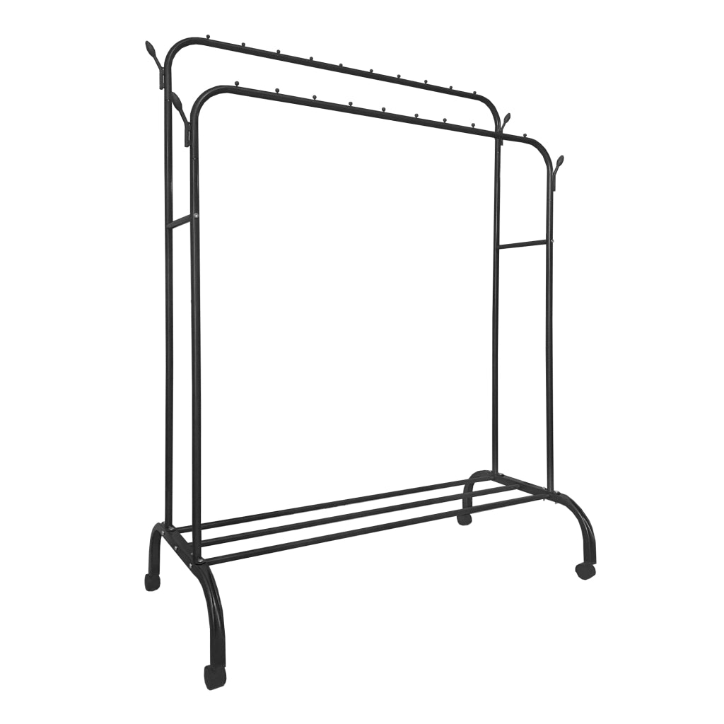 Appendiabiti Donkey Premium Maxi a 1 supporto Nyana Home 152x110x56 cm, 2 barre appendiabiti, 4 ganci laterali, 1 ripiano inferiore Nero.