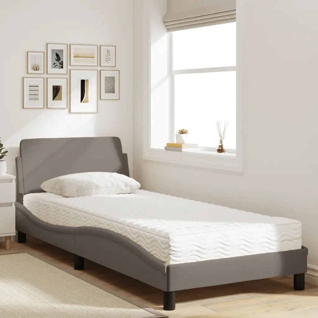 Letto con Materasso-Struttura Letto con Materasso Dover Tortora 90x200 cm in Tessuto