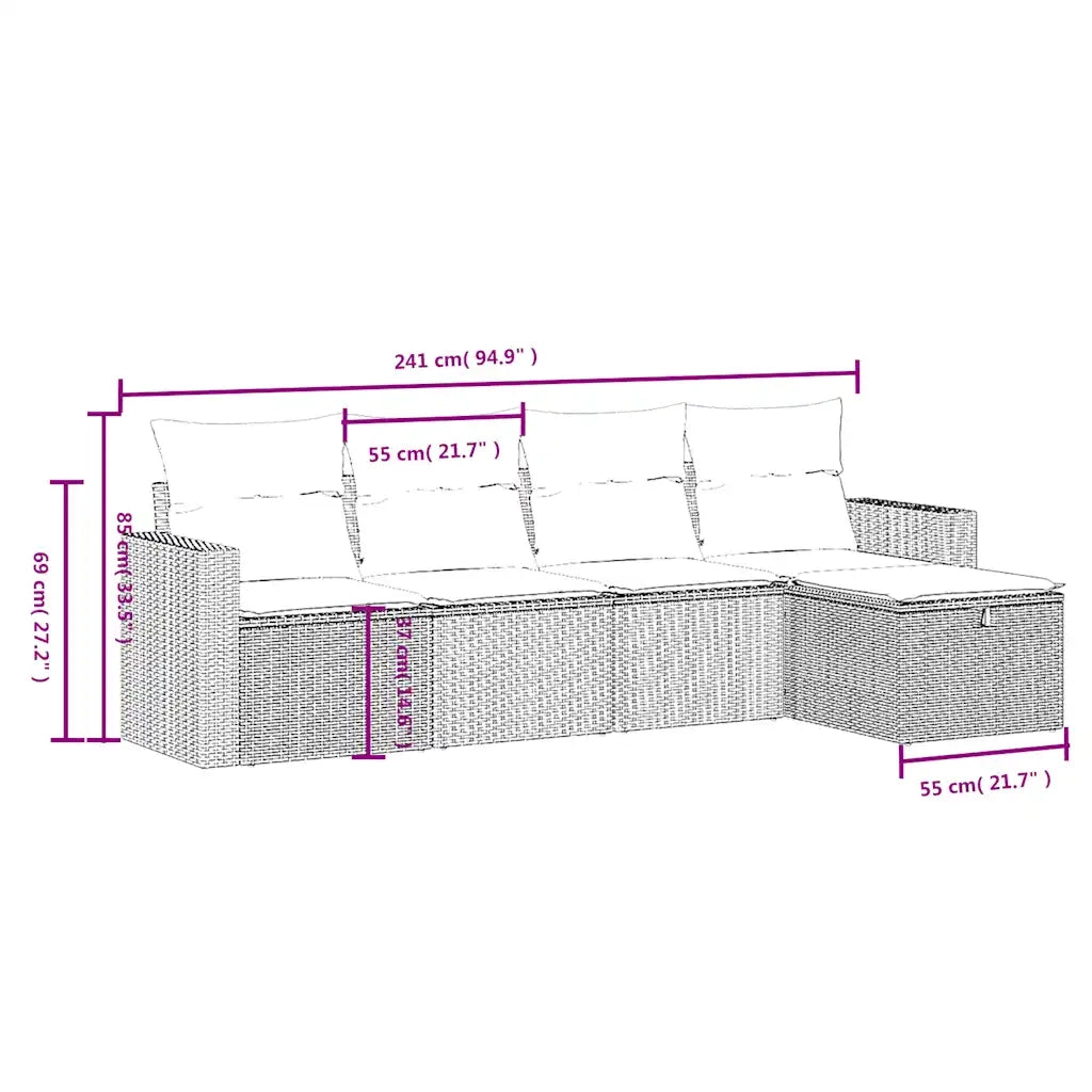 Set Divano da Giardino 5 pz con Cuscini Grigio in Polyrattan 3263466