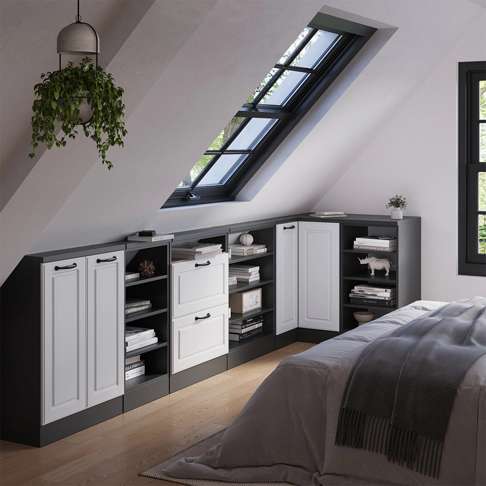 Mobile cucina angolare per sottotetto R-Line Bianco rustico/Antracite 75.6 cm con 1 porta Vicco