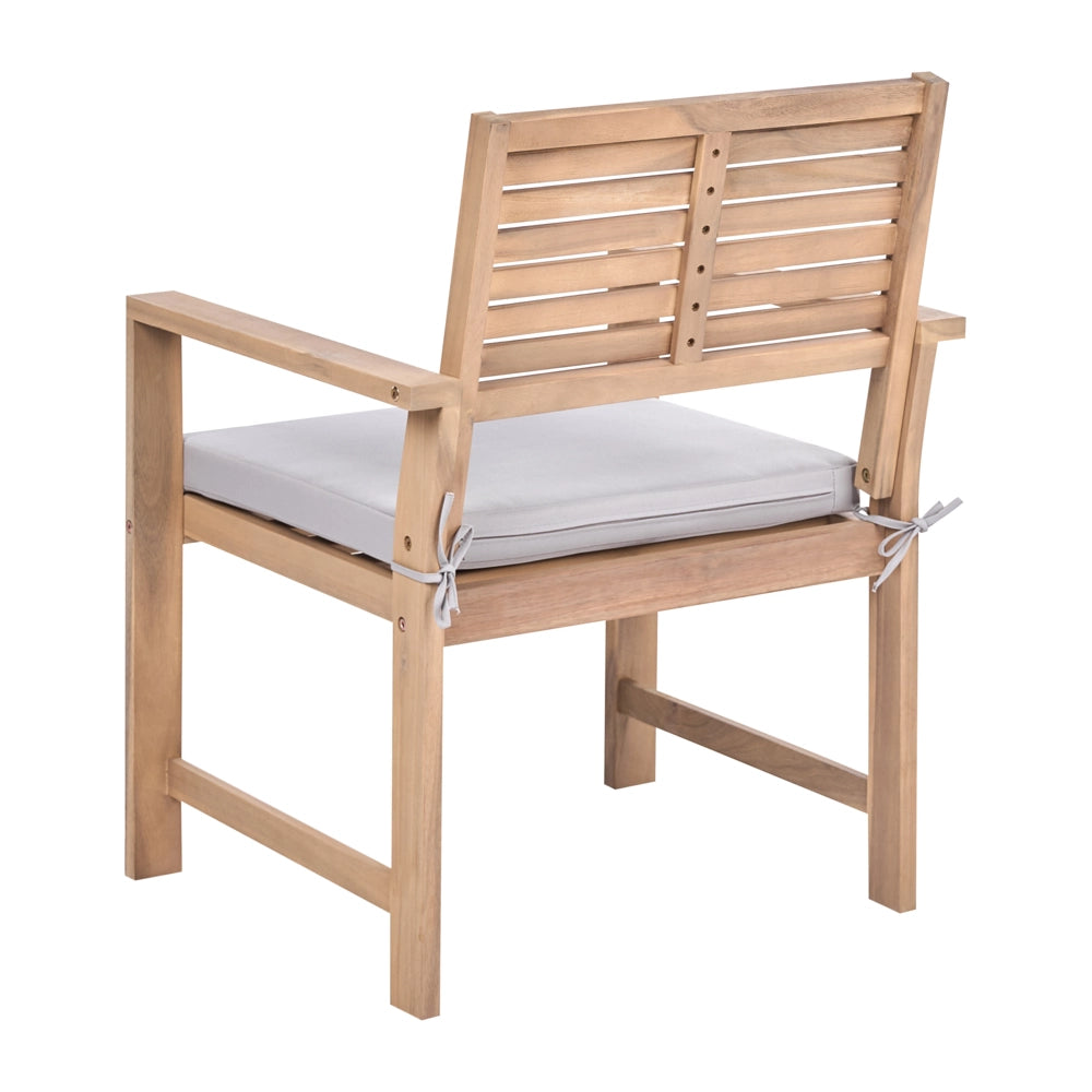 Set da giardino grigio in legno di acacia certificato con tessuto 4 posti con tavolino divano 2 sedie resistenti all'acqua e ai raggi UV