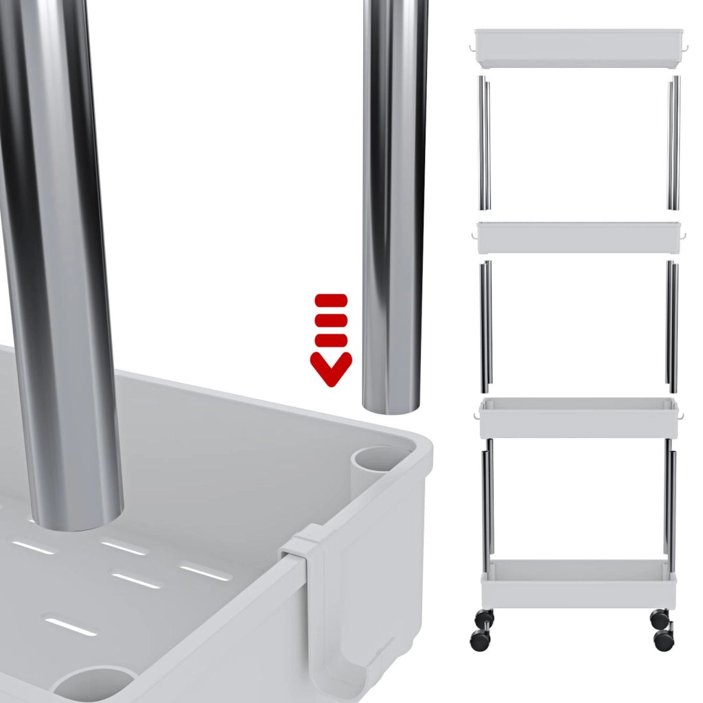 Carrello Portaoggetti A 4 Ripiani Mobile Salvaspazio In Plastica Con Ruote Struttura In Acciaio Per Spazi Ridotti Cucina Bagno Lavanderia Camera Da Letto Salotto Studio 40 x 13 x 85 Cm (Bianco)