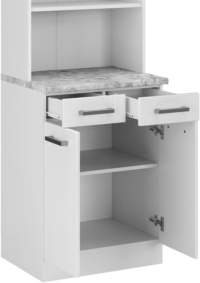 Cucine componibili piccole R-Line, Bianco lucido, 60 cm, PL Marmo, utilizzabile per combinazioni modulari in composizioni cucina