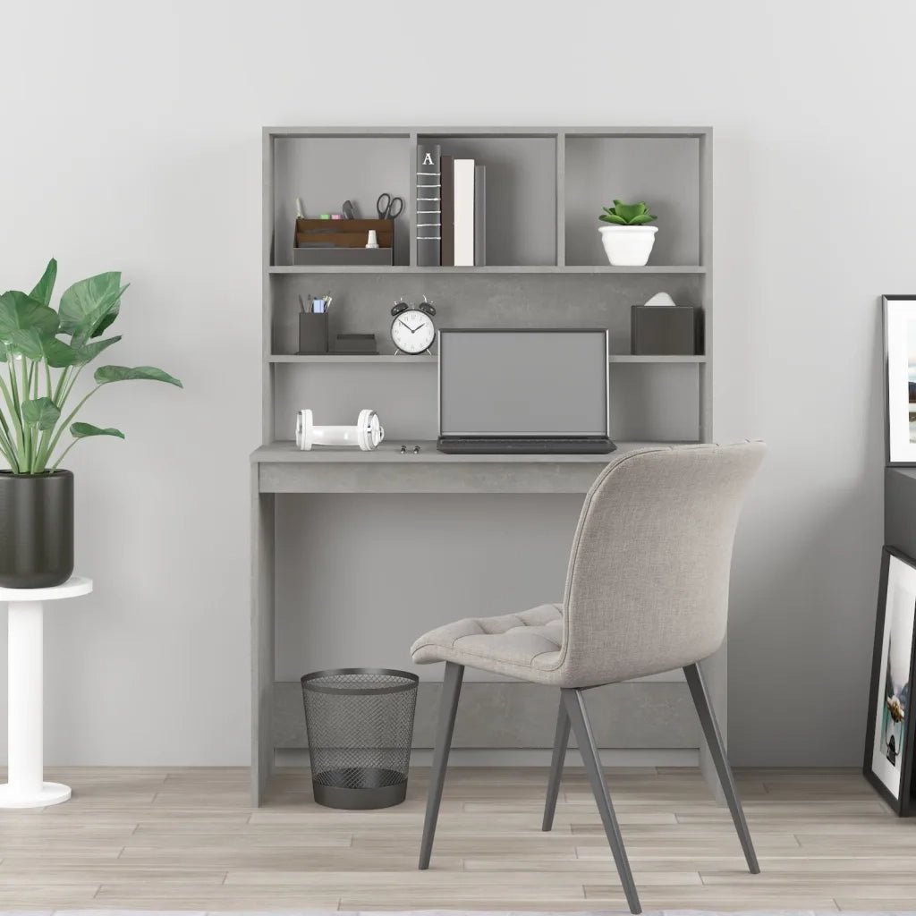 Scrivania | Tavolo da Ufficio Mensole Grigio Cemento 102x45x148cm Legno Multistrato