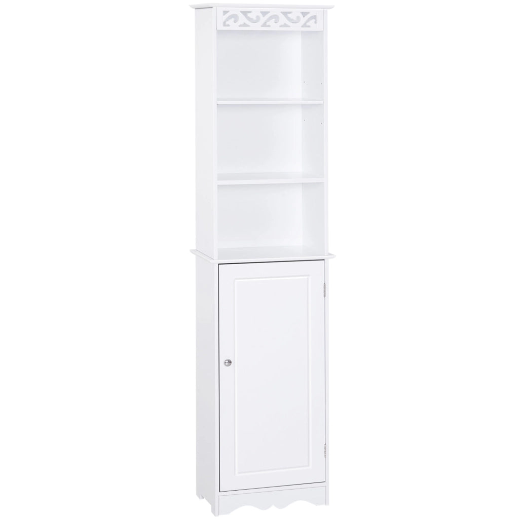 Mobiletto Bagno a Torre 3 Ripiani Regolabili e Armadietto ¨C zephmum ¨C MDF Bianco 40x23x160cm