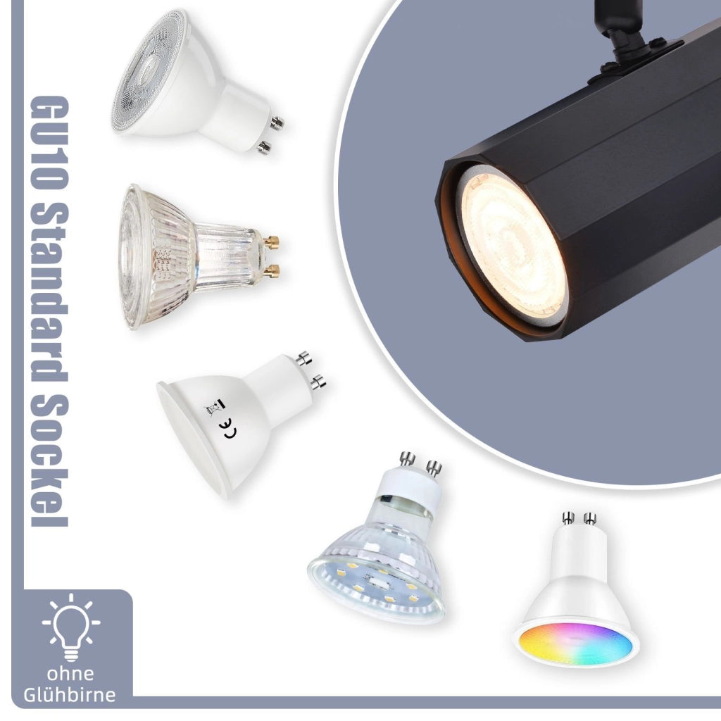 ZMH Faretto da soffitto neri 4 luci GU10 orientabili 350° stile retrò metallo max 25W senza lampadina