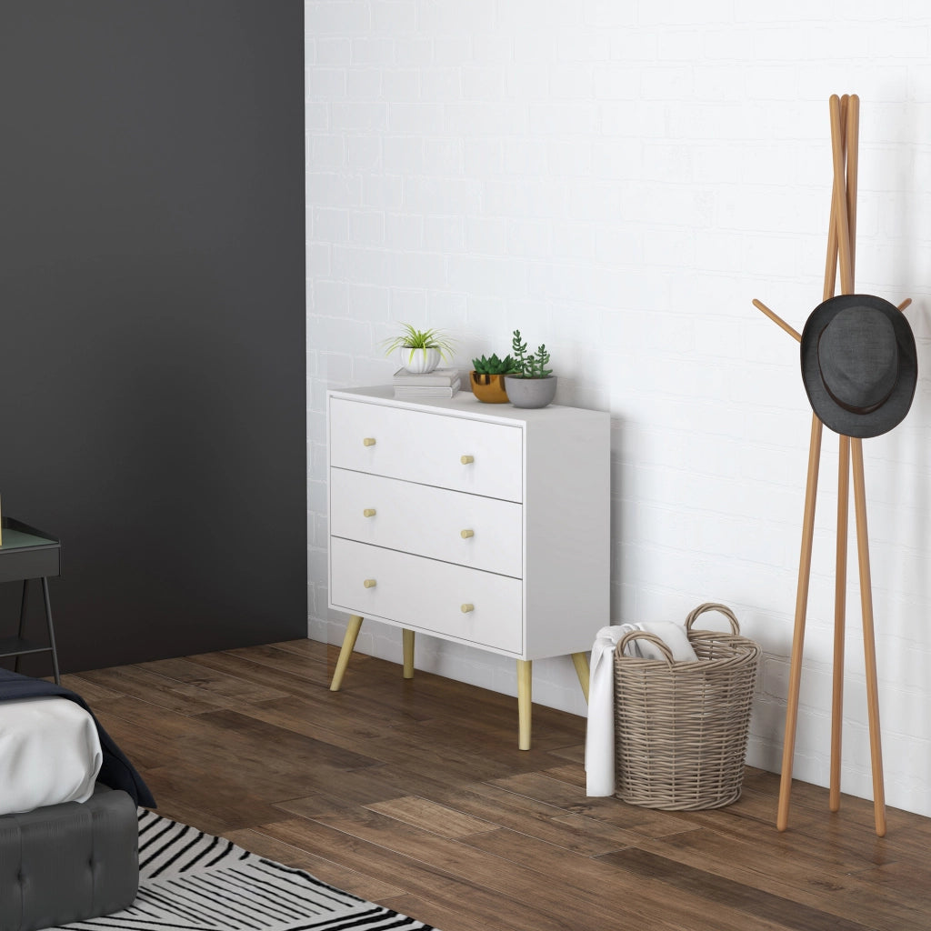 Cassettiera con 3 Cassetti ¨C Zephmum ¨C Bianco Legno Pino 80x30x80 cm