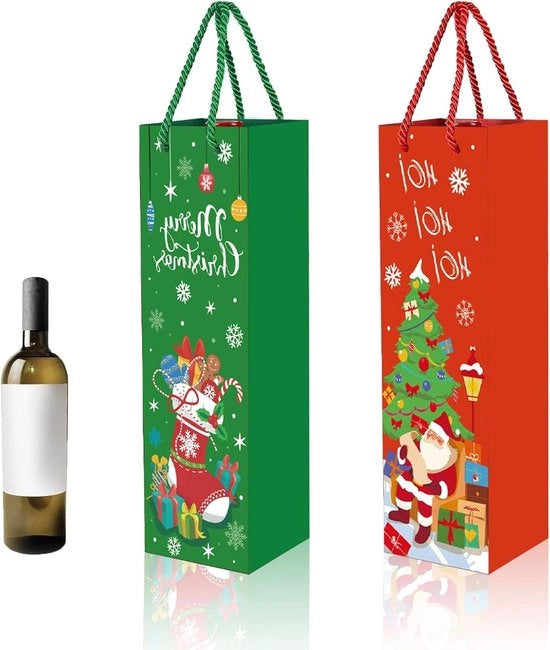 Set di contenitori di vino da regalo multipack con maniglia - 12 pezzi - Rosso, vino rosso, champagne - Pacchetto di Natale Capodanno - Rosso e verde - Confezione di regalo festiva