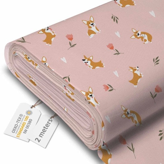 Tela Canvas Acqua-Resistente - Tela per Mobili per metro 160 cm largo - Tela Acqua-Resistente 220 g/m2 600D - Tela Acqua-Resistente per Mobili per metro Corgi Tulipani 2M