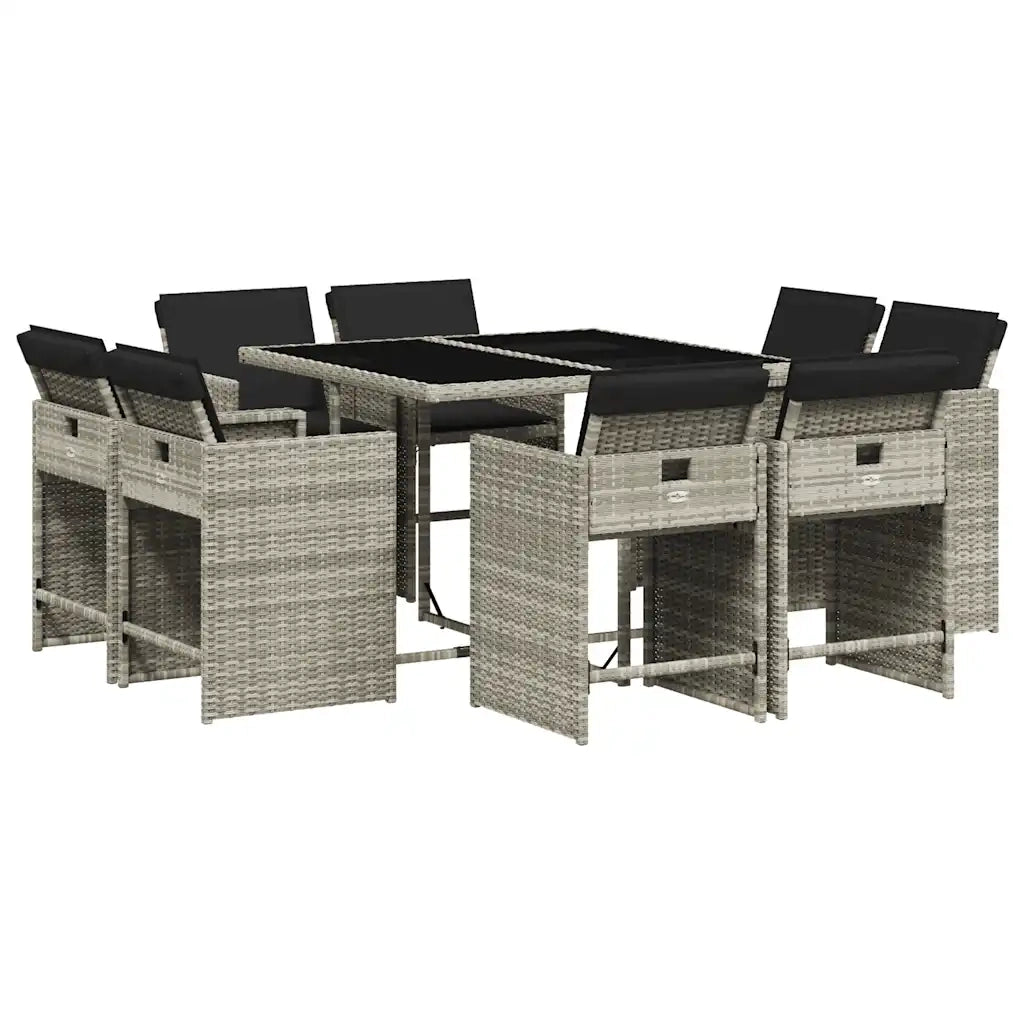 Set Pranzo da Giardino 9pz con Cuscini Grigio Chiaro Polyrattancod mxl 90050