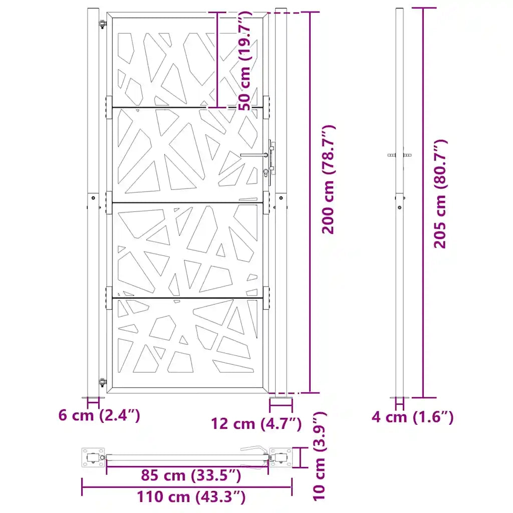 Cancello da giardino nero 100x200 cm in acciaio design leggero 4100953