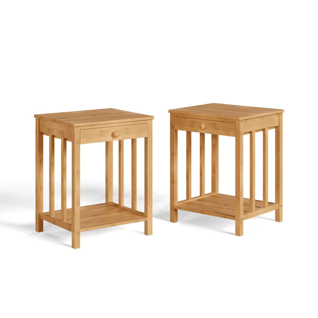 Set di 2 Comodini Ranua Tavolini con Cassetto in Bambù - Colore Naturale [en.casa]