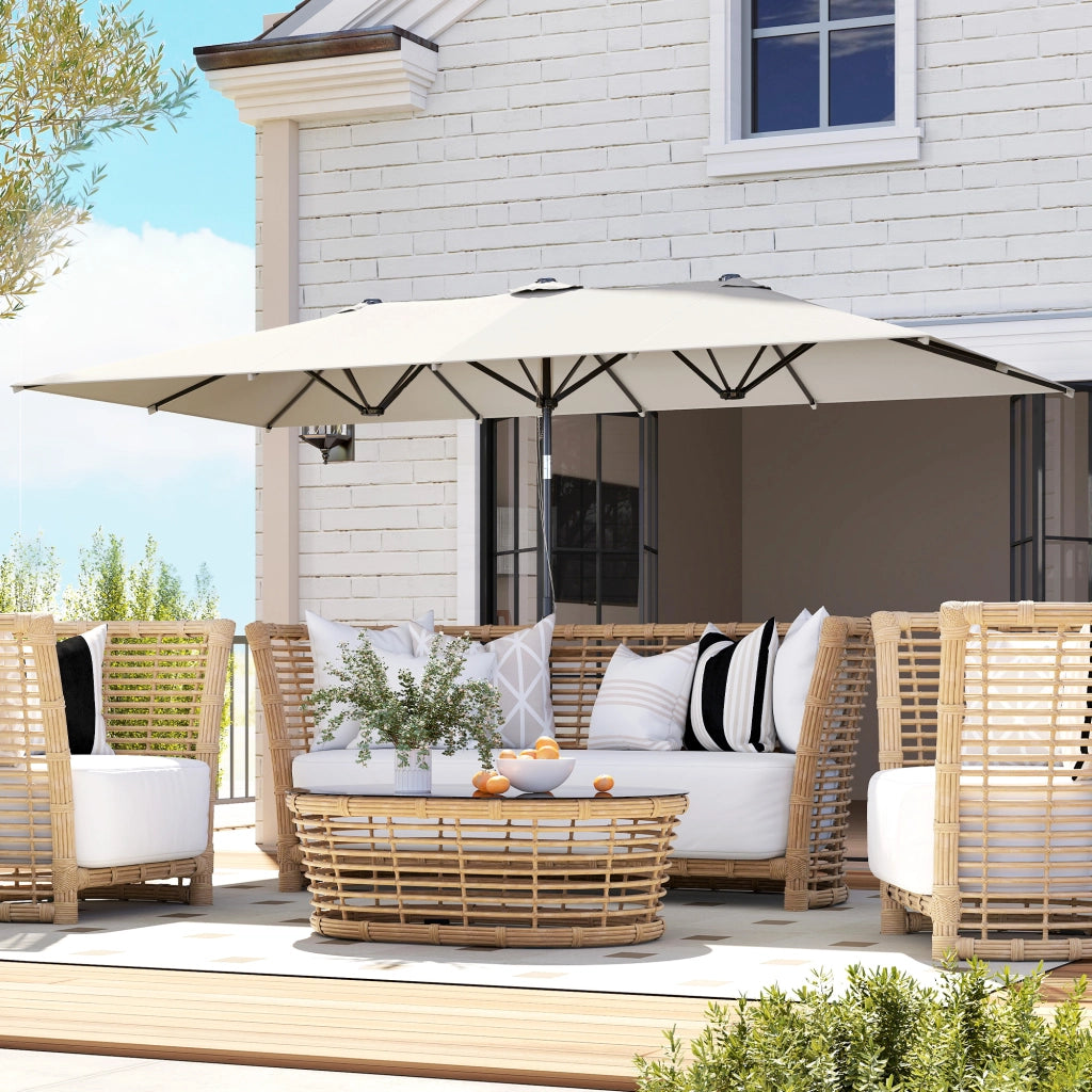 Ombrellone da Giardino Inclinabile Regolabile ¨C zephmum ¨C Crema Poliestere Metallo 150x295x170-214 cm