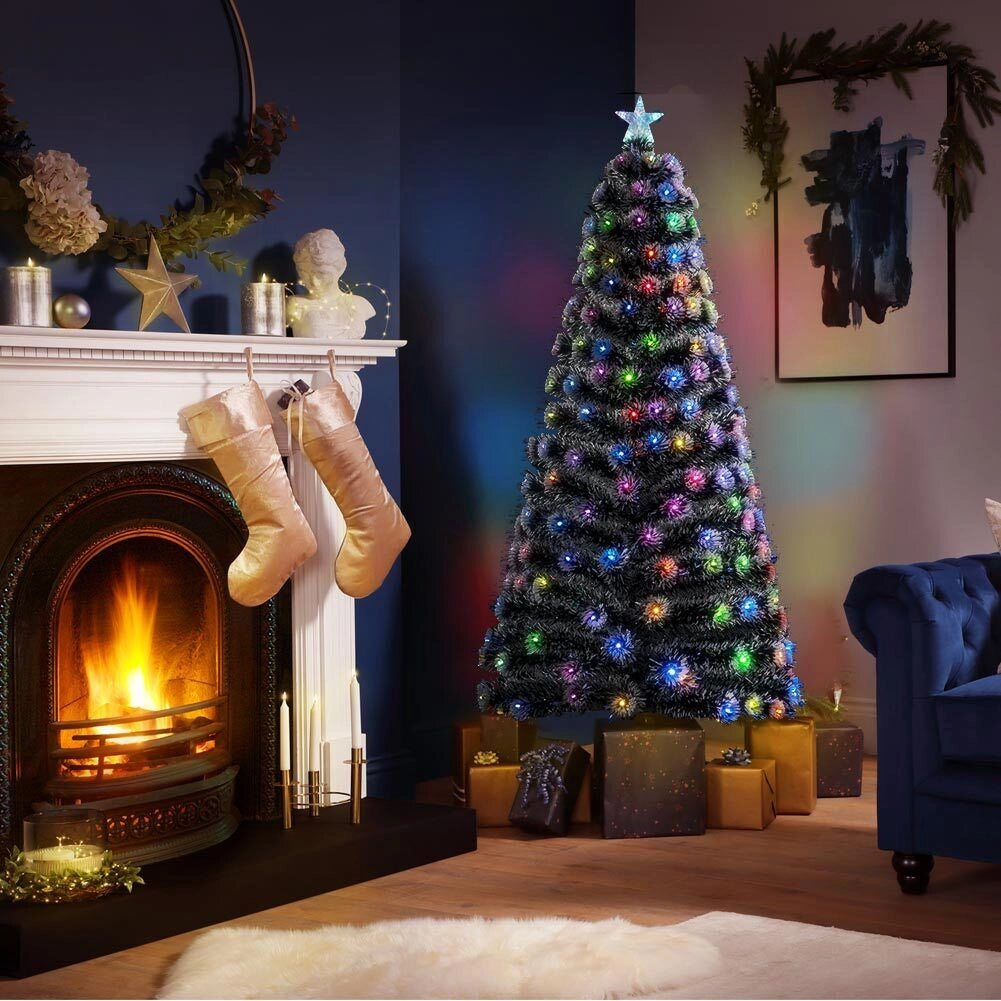 Albero di natale Luminoso 180cm con Luci LED Fibra Ottica Multicolor Innevato