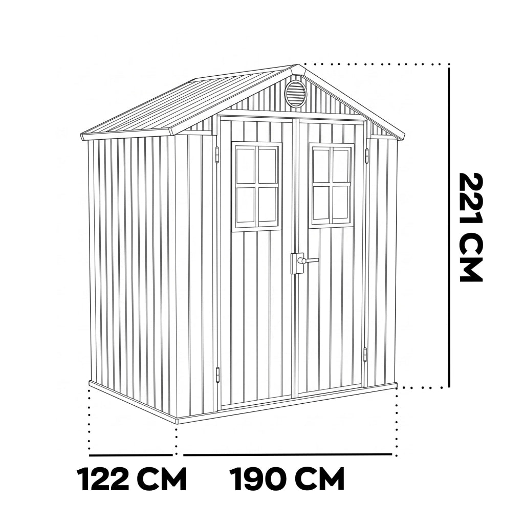 Darwin 6x4 - Casetta da Giardino 190x221x122 cm 2 Ante per deposito attrezzi finitura effetto legno Evotech+ in Resina Verde