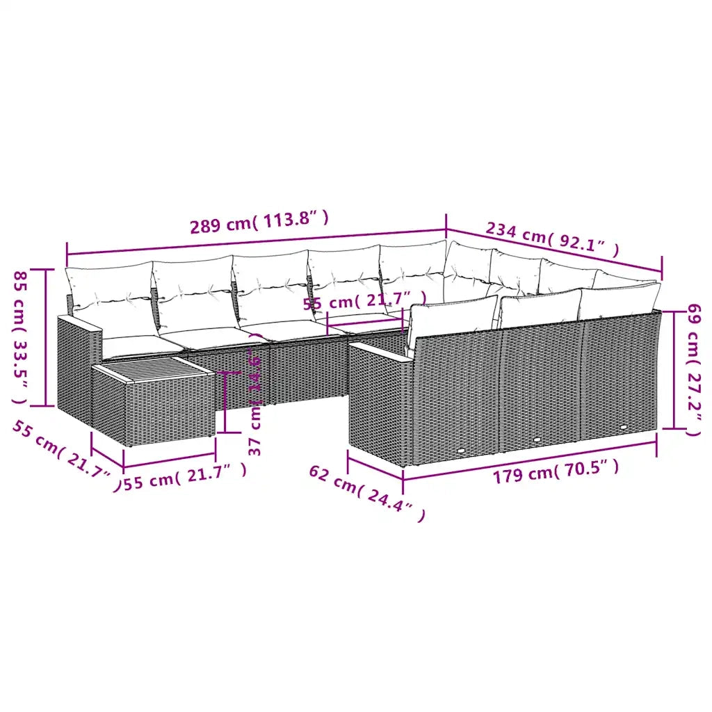 Set Divani da Giardino 11 pz con Cuscini Grigio in Polyrattan 3226369