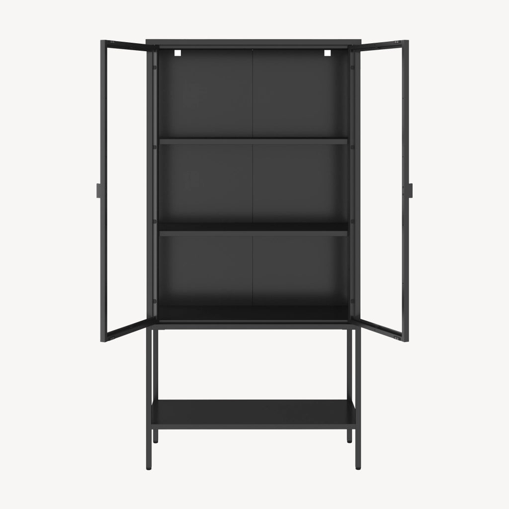 Mobile Vetrina Borshavisa in Acciaio e Vetro Temperato Libreria Credenza 160x80x35 cm Nero [en.casa]