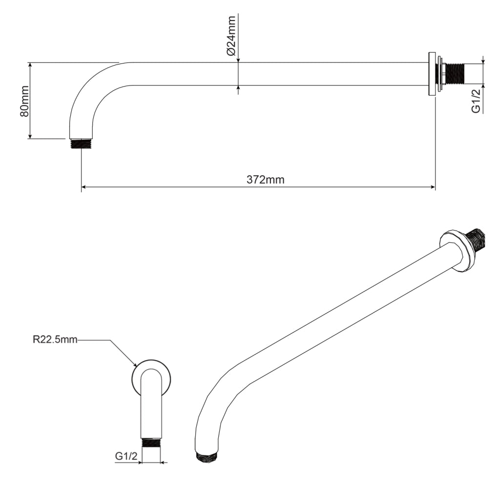 Braccio doccia in ottone a muro lungo 34 cm mod. Gamma